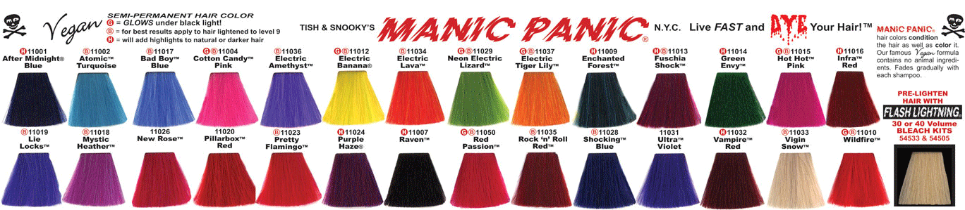 Manic Panic Hair Colour Chart
